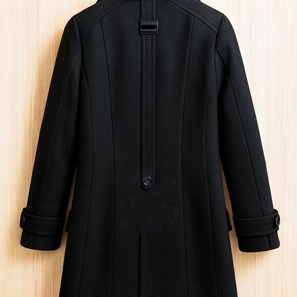 ZARA BASIC Black Wool Blend Peacoat Womens, Fitted Classic Trench Style Coat (S) - Picture 7 of 10